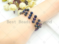 Purple/Galaxy/Fuchsia/Multicolor High Quality Tiger Eye Rosary Chain, 6mm Beaded Chain, Wire Wrapped Gold Chain, Sku#V77