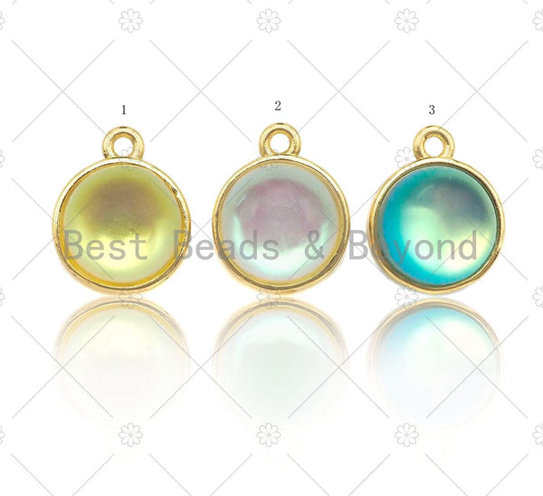 Manmade Moonstone Pendant/Charm, Blue/White/Yellow Gold Tone Pendant, Gold Charm Jewelry, 10x12mm, Sku#Y349