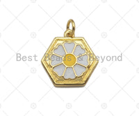 White Enamel Daisy Flower On Hexagon Shape Pendant Charm, Enamel Hexagon Charm,16x16mm,sku#L355