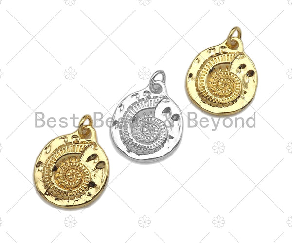 Embossment Conch On Round Coin Pendant, Round Coin Conch Pendant Charm for Necklace Bracelet Making,16x19mm,sku#L360