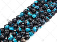 Natural Blue Fire Agate Round Faceted Beads, 8mm/10mm/12mm Blue Black Fire Agate, Natural Agate, 15.5" Full Strand, Sku#U1061 Bestbeads&Beyond