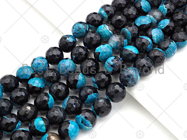 Natural Blue Fire Agate Round Faceted Beads, 8mm/10mm/12mm Blue Black Fire Agate, Natural Agate, 15.5" Full Strand, Sku#U1061