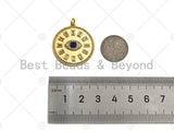 CZ Micro Pave Evil Eye On Round Coin Pendant/Charm,Cubic Zirconia Charm, Necklace Bracelet Charm Pendant,26x28mm, Sku#L425