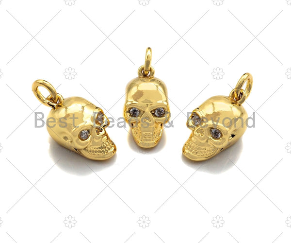Dainty Gold Skull Head Pendant/Charm,Cubic Zirconia Charm, Necklace Bracelet Charm Pendant,7x14mm, Sku#ML31