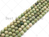 Natural Quality Light Olive Green Jade Round Smooth Beads, 6mm/8mm/10mm Genuine Jade, 15.5'' Full Strand, Sku#U1065