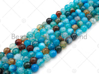 Blue Fire Agate, Round Faceted 6mm/8mm/10mm/12mm, Natural Agate Beads, 15.5"Full Strand, SKU#UA204