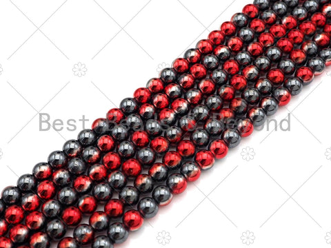 New!!! Half Plated Red Natural Hematite Beads, 4mm/6mm/8mm Round Smooth Beads,15.5''  Full Strands, Sku#S132