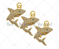 CZ Micro Pave Dainty Shark Shape Charms, Dainty Shark Charms,Gold Charm Pendant, Shark Necklace Charms, 20x18mm, Sku#F1337