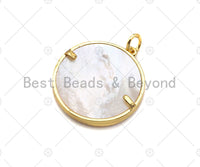 CZ Micro Pave Virgin Mary On Round Coin Pearl Charms, Dainty Gold Virgin Mary Pendant, Mother of Pearl Necklace Charms, 22x24mm, Sku#Z1250