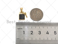 Micro Pave Black CZ Key On Lock Shape Charms, Micro Pave CZ Pendant/Charm, Lock Necklace Bracelet Charms, 8x12mm, Sku#Z1258