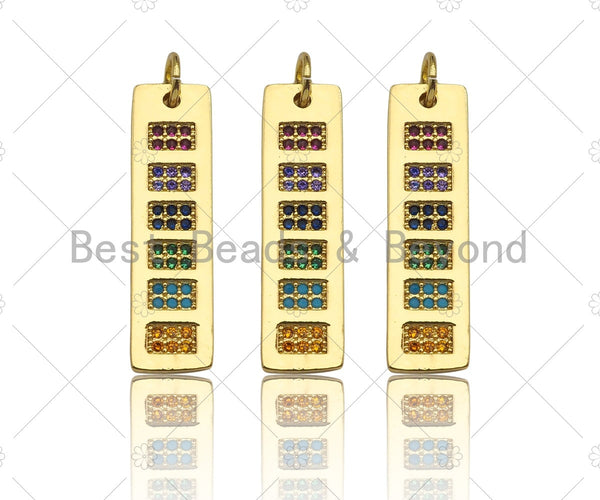 Colorful CZ Micro Pave Long Bar Rectangle Shape Pendant, Cubic Zirconia Rectangle Pendant, Gold Tone pendant, 7x25mm, sku#LK178 Bestbeads&Beyond