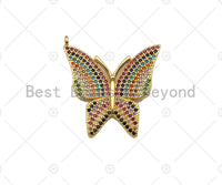 Colorful CZ Micro Pave Butterfly Shape Pendant, Cubic Zirconia Butterfly Pendant, Gold Tone Pendant, 26x28mm, sku#LK181