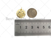 CZ Micro Pave Maple Leaf  On Round Coin Pendant/Charm,Cubic Zirconia Charm, Necklace Bracelet Charm Pendant,16x16mm, Sku#L407