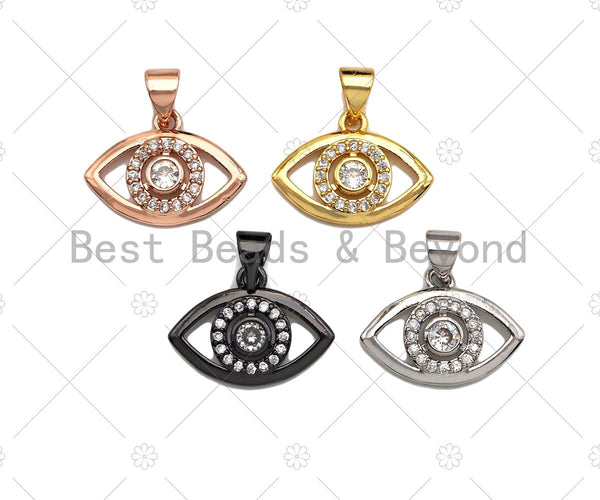 CZ Micro Pave Evil Eye Pendant/Charm, Bracelet Necklace CZ Evil Eye Pendant Charm, Silver/Gold/Rose Gold/Black Tone,17x13mm,Sku#Y375