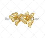 18k Dainty Gold 3D Double Flower Connetor, Dainty Charms, Gold Pendant,Flower Necklace Connector Charms, 15x14mm, Sku#Y377