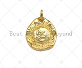 18K Danity Gold Bird On Sunflower Pendant/Charm, Bracelet Necklace Oval Pendant Charm, Silver/Gold Tone,18x20mm,Sku#Y383