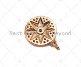 CZ Micro Pave North Star On Round Coin Pendant Charm, Bracelet Necklace CZ Star Pendant Charm, Silver/Gold /Rose Gold Tone,15x18mm,Sku#Y385