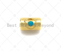 18K Gold High Polished Turquoise Evil Eye Tube Spacer Bead, Large Hole Shaper Beads, Men's Jewelry Findings, Bracelet Beads, 9x7mm, Sku#Y386