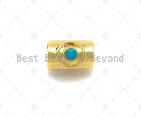 18K Gold High Polished Turquoise Evil Eye Tube Spacer Bead, Large Hole Shaper Beads, Men's Jewelry Findings, Bracelet Beads, 9x7mm, Sku#Y386