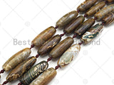 Natural Brown Agate Barrel Spacer Beads, Brown White Agate Spacer Beads, Tibetan Dzi Beads, 14x40mm, Sku#U1022