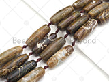 Natural Brown Agate Barrel Spacer Beads, Brown White Agate Spacer Beads, Tibetan Dzi Beads, 14x40mm, Sku#U1022