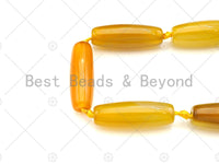 Natural Yellow Agate Barrel Spacer Beads, Yellow Agate Spacer Beads, Tibetan Dzi Beads, 14x40mm, Sku#U1026