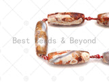 Natural Red Agate Barrel Spacer Beads, Red White Agate Spacer Beads, Tibetan Dzi Beads, 14x40mm, Sku#U1027