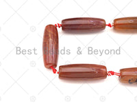 Natural Orange Red Agate Barrel Spacer Beads, Dark Red Agate Spacer Beads, Tibetan Dzi Beads, 14x40mm, Sku#U1034