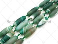 Natural Green Matt Agate Barrel Spacer Beads, Matt Agate Spacer Beads, Tibetan Dzi Beads, 14x40mm, Sku#U1037