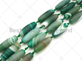 Natural Green Matt Agate Barrel Spacer Beads, Matt Agate Spacer Beads, Tibetan Dzi Beads, 14x40mm, Sku#U1037