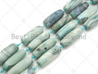 Natural Turquoise Light Blue Agate Barrel Spacer Beads, Light Blue Agate Spacer Beads, Tibetan Dzi Beads, 14x40mm, Sku#U1039
