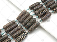 Natural Tibetan Agate Barrel Beads, Green Dzi Drum Beads, Tibetan Dzi Beads, 10x30mm, Sku#U1045