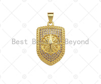 CZ Micro Pave North Star On Shield Pendant/Charm,Cubic Zirconia Star Charm, Necklace Bracelet Charm Pendant,16x25mm, Sku#LK190