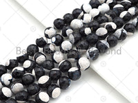 Natural Black White Fire Agate Round Faceted Beads, 8mm/10mm/12mm Fire Agate, Natural Agate, 15.5" Full Strand, Sku#U1052