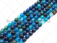 Natural Dark Blue Fire Agate Round Faceted Beads, 8mm/10mm Fire Agate, Natural Blue Agate, 15.5" Full Strand, Sku#U1053