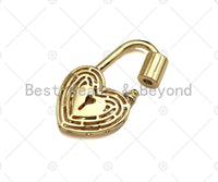 18K Gold Key Heart Lock Clasp, Gold Heart Shape Clasp, Chain Clasp, Lock clasp, Fancy Lock pendant, 16x28mm,sku#K145