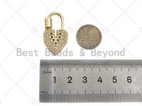 18K Gold Black Clear CZ Micro Pave Leaf Shape Clasp, Fancy Lock Clasp, Heart Shape Clasp,Pave Lock Pendant,17x31mm,sku#K148