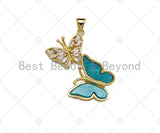 CZ Micro Pave Butterfly with MOP Butterfly Pendants/Charm, Colorful Butterfly Pendant, Double Bufferfly Charm, 25x32mm, Sku#LK183