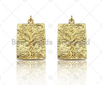 18k Dainty Gold Tree On Rectangle Shape Charms, Dainty Charms, Gold Treen Pendant, Rectangle Necklace Charms, 21x31mm, Sku#LK184 Bestbeads&Beyond