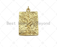 18k Dainty Gold Tree On Rectangle Shape Charms, Dainty Charms, Gold Treen Pendant, Rectangle Necklace Charms, 21x31mm, Sku#LK184 Bestbeads&Beyond