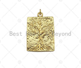 18k Dainty Gold Tree On Rectangle Shape Charms, Dainty Charms, Gold Treen Pendant, Rectangle Necklace Charms, 21x31mm, Sku#LK184 Bestbeads&Beyond