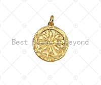 Dainty Gold Flower On Round Coin Shape Pendant/Charm,Gold Medallion Charm, Necklace Bracelet Charm Pendant,19x20mm, Sku#Z1275