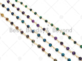 Multicolor/Blue/Green/Purple High Quality Tiger Eye Rosary Chain, 4mm Beaded Chain, Wire Wrapped Gold Chain,Sku#V76