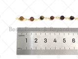 Multicolor/Blue/Green/Purple High Quality Tiger Eye Rosary Chain, 4mm Beaded Chain, Wire Wrapped Gold Chain,Sku#V76