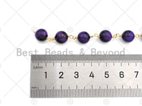 Purple/Glaxy High Quality Tiger Eye Rosary Chain, 8mm Beaded Chain, Wire Wrapped Gold Chain,Sku#V80