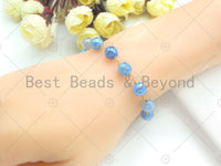 Mystic Agate Aqua Blue/Light Blue/Navy Blue Rosary Chain, 8mm Agate Beaded Chain, Wire Wrapped Gold Chain,Sku#V83