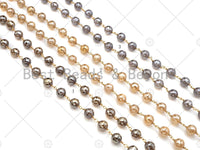 Mystic Agate Brown/Champaign/Grey Rosary Chain, 8mm Agate Beaded Chain, Wire Wrapped Gold Chain,Sku#V84
