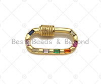 NEW STYLE Clear/Colorful Baguette CZ Pave Oval Shape Clasp, 18K Gold Carabiner Clasp, Pave Carabinar Clasp, 12x22mm, sku#JL18