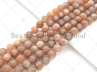 Quality Natural Peach Moonstone Round Faceted/Smooth Beads, 6mm/8mm/10mm/12mm Moonstone, Genuine Moonstone, 15.5'' Full Strand, Sku#U1076