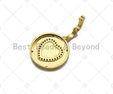 Enamel Colorful Heart On Round Coin Pendant Charm,CZ Micro Pave Enamel Pendant,Enamel Jewelry,19x27mm,Sku#L471